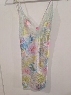 Vintage Victoria's Secret Pastel Floral Lace-Trim Slip Dress Y2k